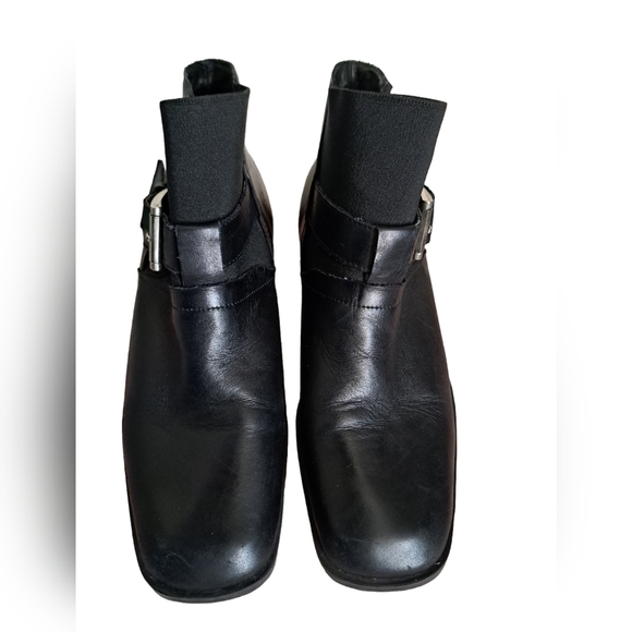 NINE WEST leather booties buckle elastic comfort ankle boots block heel black 6 - Picture 6 of 10